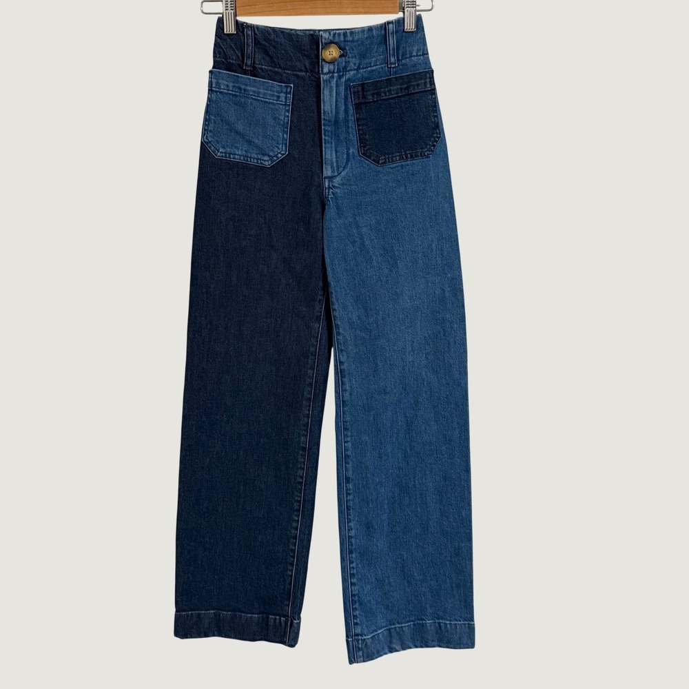 Maeve Colette Jeans Womens 23T Blue Two Tone Patchwork Wide Leg High Rise Boho